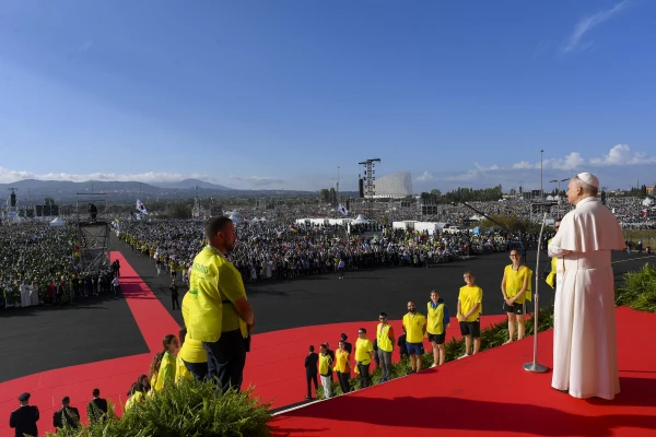 Pope Leo XIV greets crowds at the Jubilee of Youth on Aug. 3, 2025, at Tor Vergata in Rome. Credit: Vatican Media