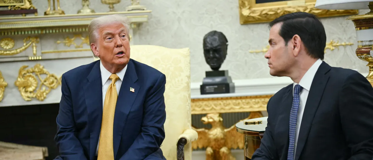 US President Donald Trump (L) speaks as US Secretary of State Marco Rubio looks on during a meeting with Filipino President Ferdinand Marcos Jr. (not pictured) in the Oval Office of the White House in Washington, DC, on July 22, 2025. (Photo by ANDREW CABALLERO-REYNOLDS/AFP via Getty Images)