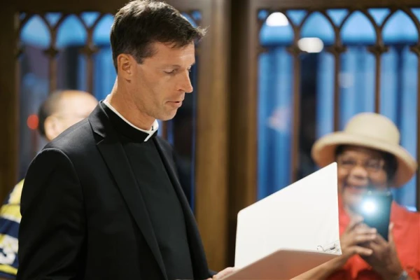 Father Charles Gallagher, pastor of Immaculate Conception Parish in Washington, D.C., participates in the opening of the new Frassati Chapel, which he hopes will eventually offer perpetual adoration. Credit: Steve and Bernadette Dalgetty