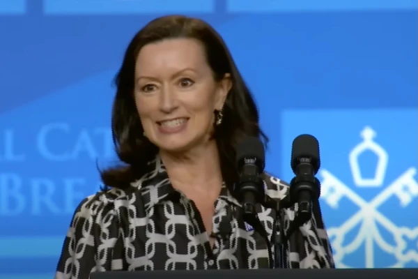 U.S. Commission on International Religious Freedom Commissioner Maureen Ferguson, pictured here introducing Vice President JD Vance at the 2025 National Catholic Prayer Breakfast in Washington, D.C. Credit: EWTN News/Screenshot