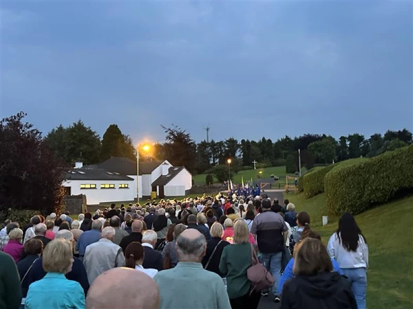 The faithful process while praying the rosary at Knock Shrine in Knock, Ireland, Saturday, Aug. 16, 2025. Credit: Courtney Mares/CNA