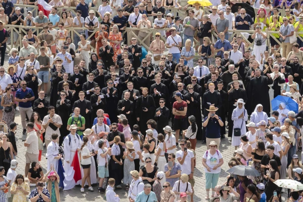 Among those attending Pope Leo XIV’s Angelus address on Aug. 24, 2025, were U.S. seminarians from the Pontifical North American College in Rome. Credit: Vatican Media