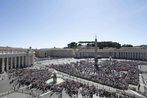 A large crowd gathers in and outside of St. Peter's Square to listen to Pope Leo XIV's message during the Sunday Angelus on Aug. 31, 2025. Credit: Vatican Media.
