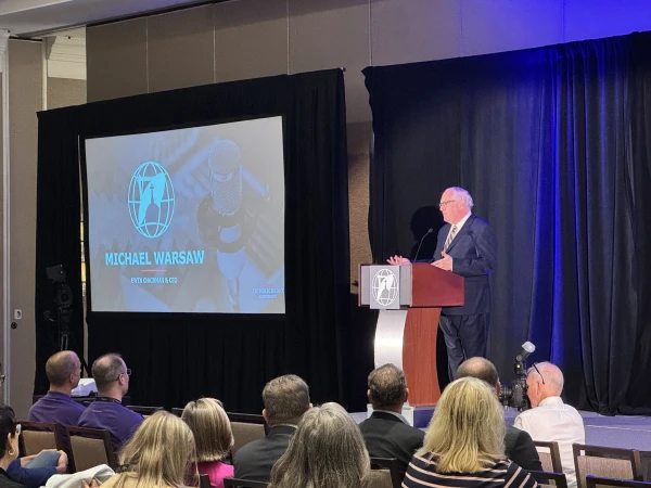 EWTN Chairman of the Board and CEO Michael Warsaw speaks at the 2025 EWTN Catholic Radio Conference. Credit: Tessa Gervasini/CNA