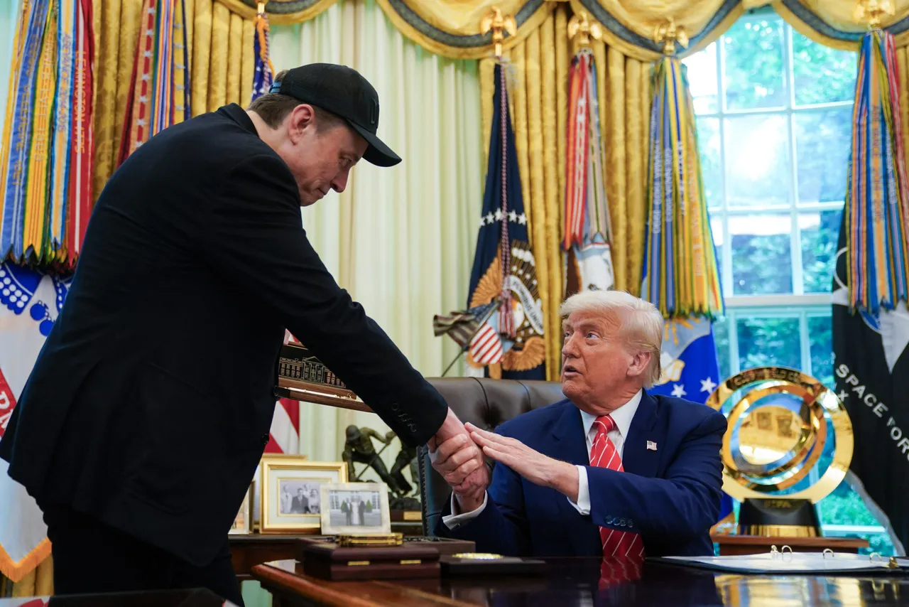 US President Donald Trump shakes hands with Elon Musk after Trump gifted him with a "key to the White House" during a news conference in the Oval Office of the White House in Washington, DC, on May 30, 2025. Musk, who stormed into US politics as President Trump's chainsaw-brandishing sidekick, announced on May 28 that he is leaving his role in US government, intended to reduce federal spending, shortly after his first major break with the President over Trump's signature spending bill. (Photo by ALLISON ROBBERT / AFP) (Photo by ALLISON ROBBERT/AFP via Getty Images)