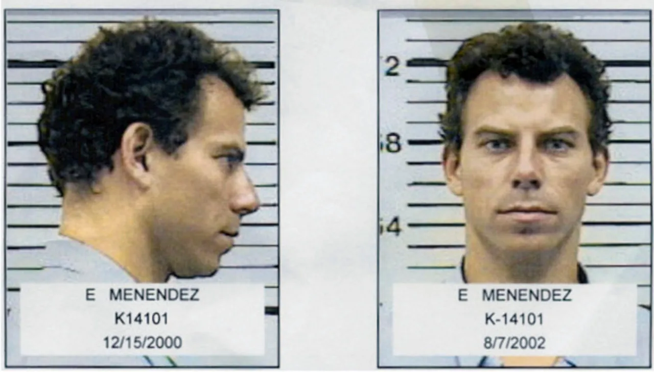 Mug shots of Erik Menendez in 2000 and 2002, following his arrest and conviction for the murder of his parents. Erik and his brother Lyle were convicted of killing their parents with shotguns in 1989. (Photo by Kypros/Getty Images)