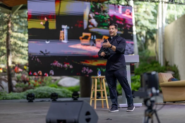 Father Mike Schmitz during his show in Vail, Colorado, as part of the Parables Tour. Credit: Daniel Milchev