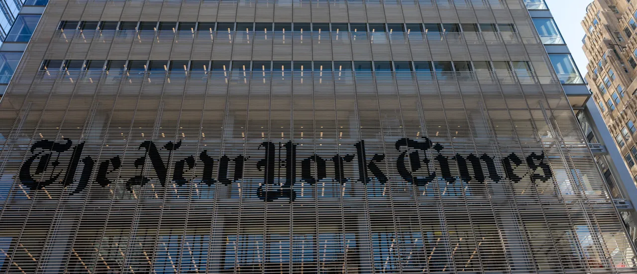 The New York Times building stands in Midtown on February 07, 2024 in New York City. New York Times Co.’s stock fell 4% early Wednesday, after the newspaper beat profit estimates for the fourth quarter but had its revenue fall slightly. (Photo by Spencer Platt/Getty Images)