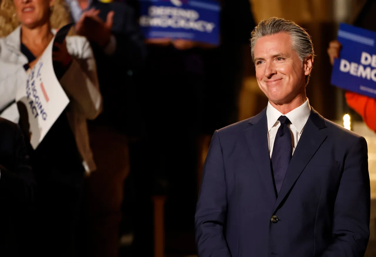 California Governor Gavin Newsom waits to speak about the “Election Rigging Response Act” at a press conference. (Photo by Mario Tama/Getty Images)