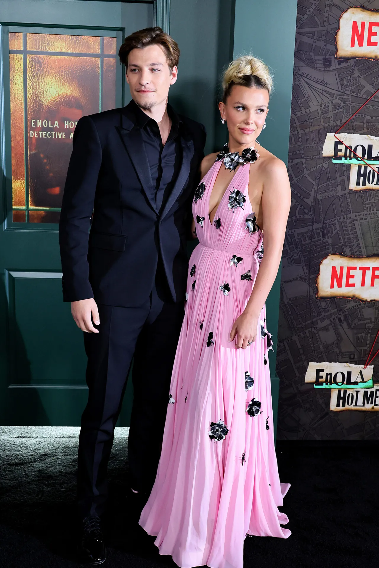 NEW YORK, NEW YORK - OCTOBER 27: Jake Bongiovi and Millie Bobby Brown attend Netflix's "Enola Holmes 2" World Premiere at The Paris Theatre on October 27, 2022 in New York City. (Photo by Theo Wargo/Getty Images)