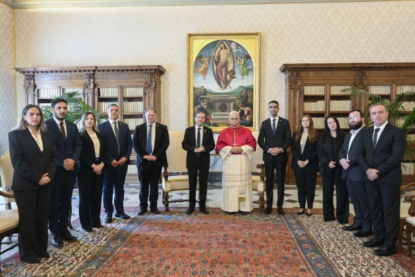 Pope Leo XIV meets with Israel President Isaac Herzog in a private audience at the Vatican on Thursday, Sept. 4, 2025. The talks focused on the political and social situation in the Middle East and the need to guarantee “a future for the Palestinian people and peace and stability in the region, with the Holy See reiterating the two-state solution as the only way out of the ongoing war.” Credit: Vatican Media