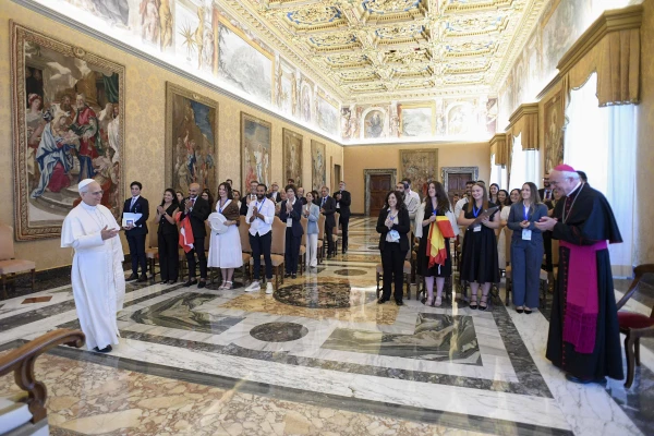 Pope Leo tells young adults from the Mediterranean Youth Council at the Vatican on Sept. 5, 2025, “to cultivate prayer and spirituality, together with action, as sources of peace and points of encounter between traditions and cultures.” Credit: Vatican Media