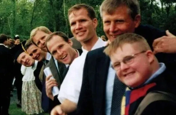 A family photo taken at Chris Vander Woude’s graduation from Christendom College. From right to left: Joseph, Tom, Dan Vander Woude (third son), Father Tom Vander Woude (oldest son), Steve Vander Woude (second son), Pat Vander Woude (sixth son), Chris Vander Woude (fifth son). Credit: Photo courtesy of the Tom Vander Woude Guild