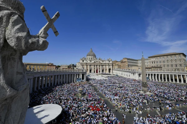 Pilgrims gather at the canonization Mass for Carlo Acutis and Pier Giorgio Frassati in St. Peter's Square on Sunday, Sept. 7, 2025. Credit: Vatican Media