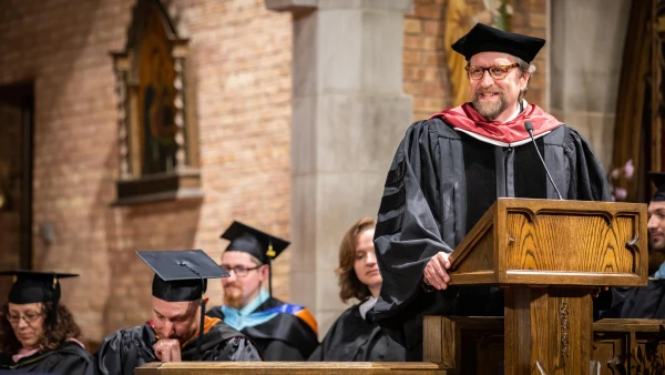Dale Ahlquist at the Chesterton Academy of the Twin Cities' graduation. Credit: Photo courtesy of the Chesterton Schools Network