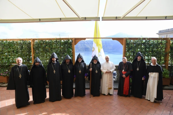 Pope Leo XIV meets with Catholicos Karekin II and a delegation from the Armenian Apostolic Church at the papal residence in Castel Gandolfo on Tuesday, Sept. 16, 2025. Credit: Vatican Media