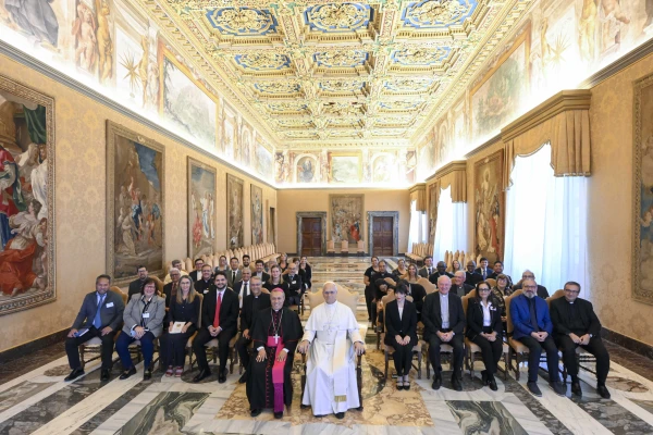 Pope Leo XIV meets on Sept. 19, 2025, with participants in a Rome synodal-style gathering on challenges faced by families in Latin America and the Caribbean. Credit: Vatican Media