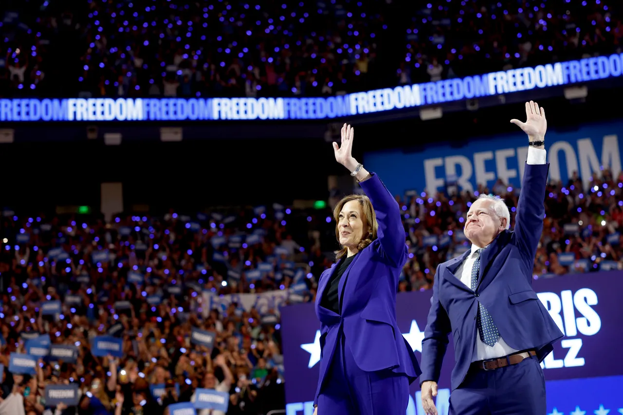 Democratic presidential candidate, U.S. Vice President Kamala Harris and democratic vice presidential candidate Minnesota Gov. Tim Walz walk onstage for a campaign rally at the Fiserv Forum on August 20, 2024 in Milwaukee, Wisconsin. Later this week Harris will accept her party's presidential nomination at the Democratic National Convention in Chicago, Illinois. (Photo by Anna Moneymaker/Getty Images)