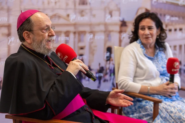 Bishop Paolo Martinelli, apostolic vicar of Southern Arabia, speaking at the EWTN news conference at Sept. 26, 2025. Credit: Daniel Ibanez/EWTN