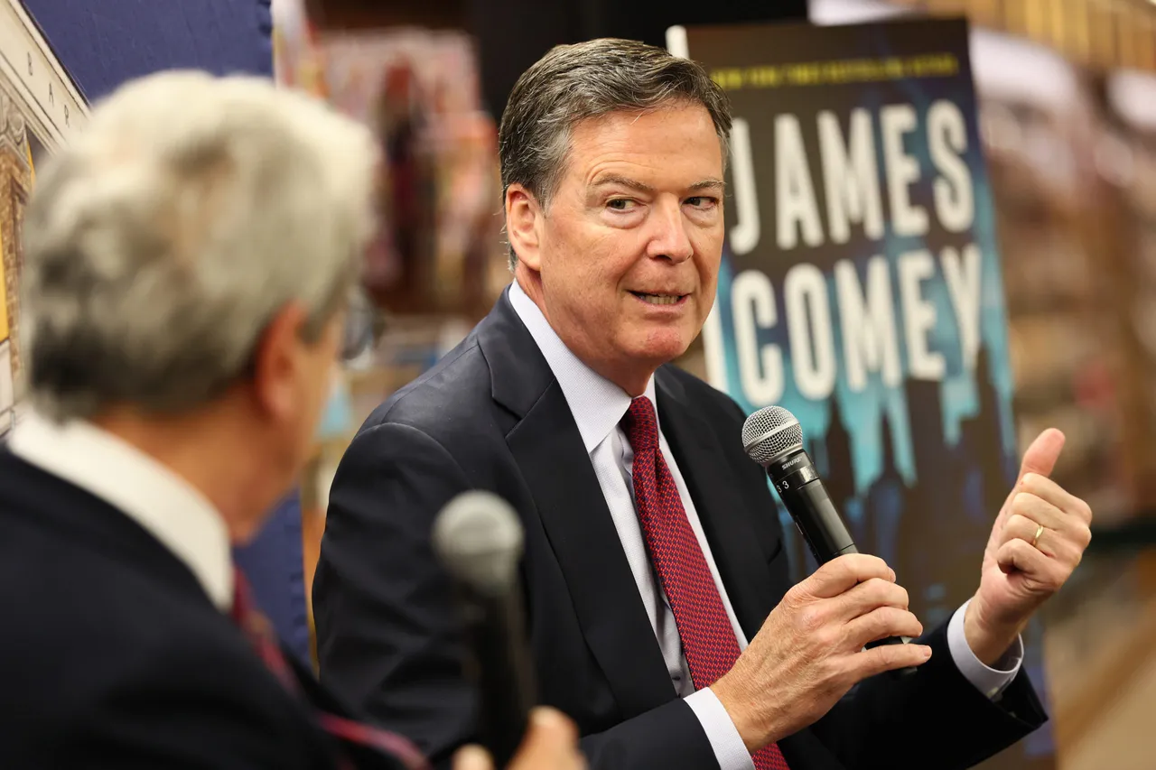 Investigative Journalist Richard Esposito and Author James Comey, former FBI Director, speak at the Barnes & Noble Upper West Side on May 19, 2025. (Photo by Michael M. Santiago/Getty Images)