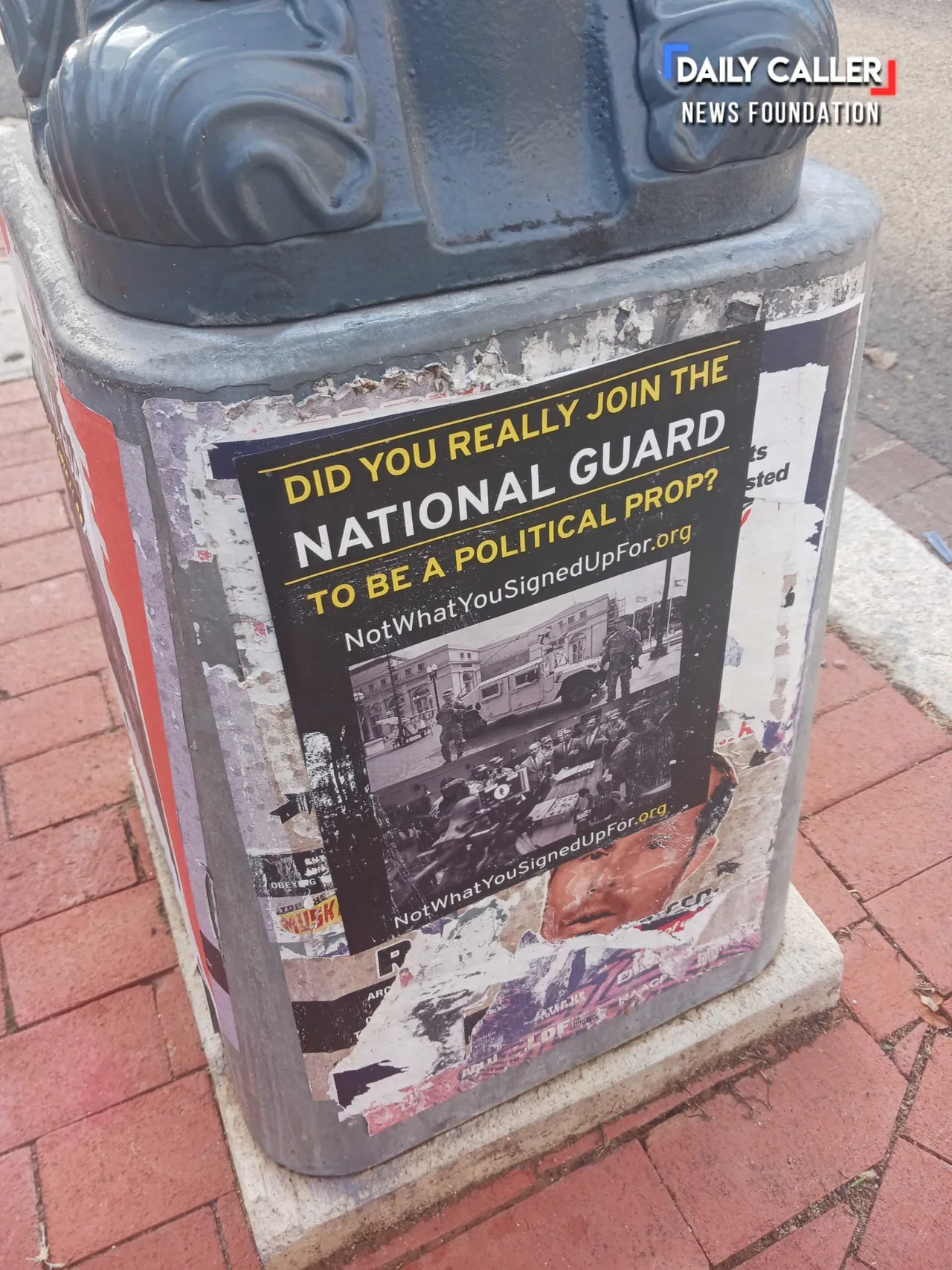 A flyer advertising Win Without War's website with resources for disgruntled military members is seen on Capitol Hill on September 25, 2025 in Washington, D.C. (Photo by Hudson Crozier/Daily Caller News Foundation)