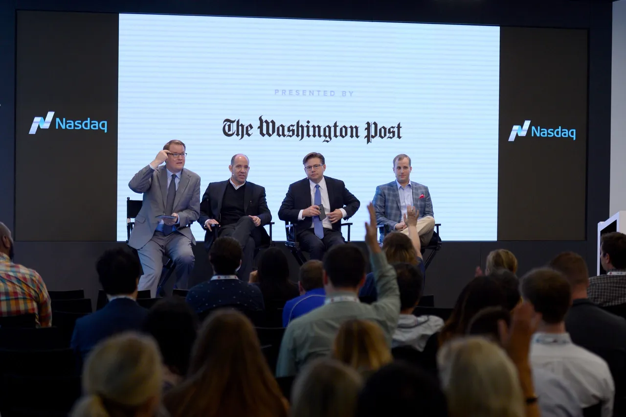 (L-R) The Washington Post political reporter Philip Bump, ABC News Special Correspondent and Senior Strategic Advisor Matthew Dowd, Facebook U.S. Group Lead of Global Marketing Solutions Erik Hawkins, and Somm Consulting Republican Strategist & President Evan Siegfried speaks onstage at the Conversation with The Washington Post. (Photo by Andrew Toth/Getty Images for AWXII)