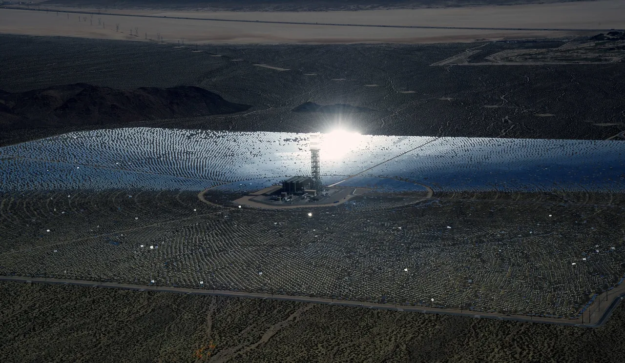 The Ivanpah Solar Electric Generating System is seen in an aerial view on February 20, 2014 in the Mojave Desert in California near Primm, Nevada. (Photo by Ethan Miller/Getty Images)