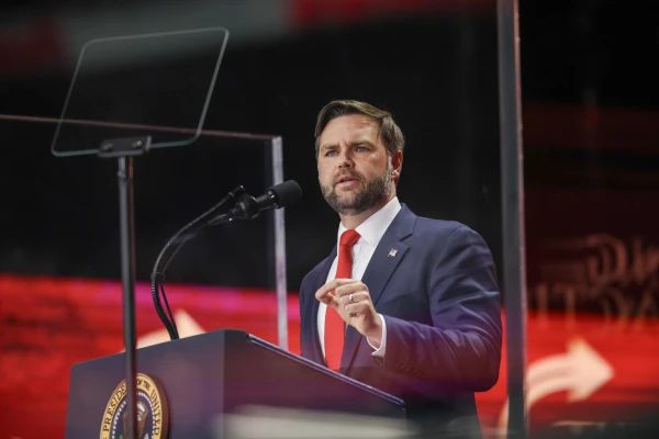 U.S. Vice President JD Vance speaks during the memorial service for slain conservative activist Charlie Kirk in Glendale, Arizona, on Sept. 21, 2025. Credit: Win McNamee/Getty Images