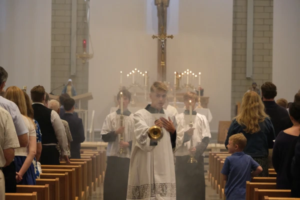 Students at the Chesterton Academy of Milwaukee attend daily Mass in 2024. Credit: Photo courtesy of Chesterton Academy of Milwaukee