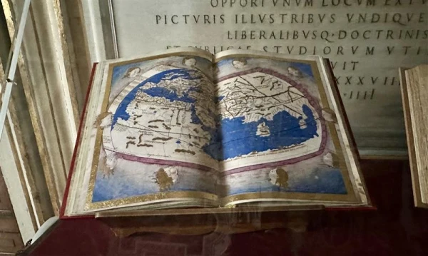 A manuscripts on display in the Sistine Hall of the Vatican Apostolic Library. Credit: Courtney Mares/CNA