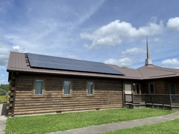 Holy Family Church in Booneville, Kentucky, with solar panels implemented as part of the Catholic Diocese of Lexington’s goal of net zero emissions. Credit: Photo courtesy of the Catholic Diocese of Lexington, Kentucky