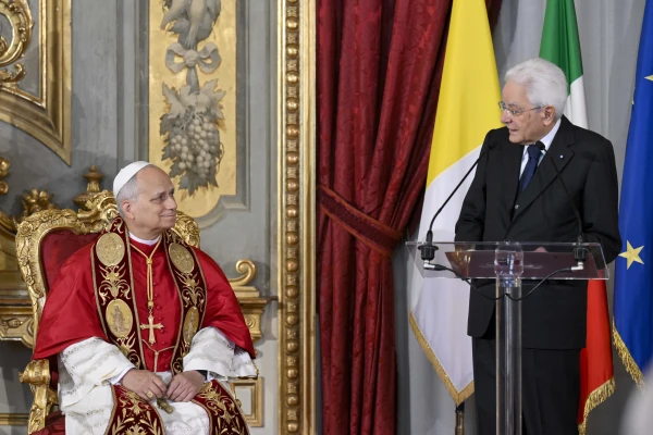 Italian President Sergio Mattarella spoke about the “unbreakable bond” between Italy and the Vatican in his welcome speech at the Quirinal Palace in Rome on Oct. 14, 2025. Credit: Vatican Media