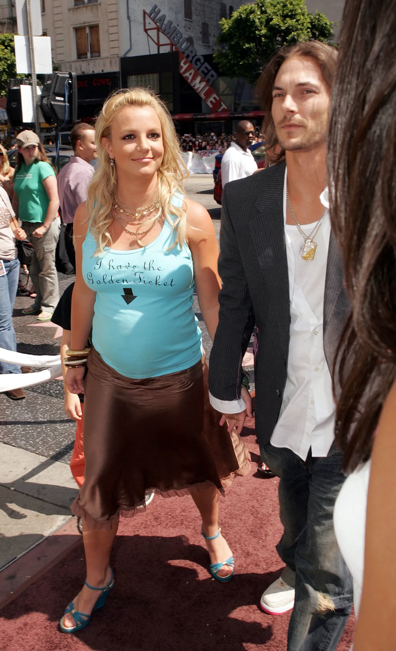 HOLLYWOOD - JULY 10: Singer Britney Spears (L) and husband Kevin Federline arrive at the Warner Bros. Premiere of Charlie and the Chocolate Factory at the Grauman's Chinese Theatre on July 10, 2005 in Hollywood, California. (Photo by Kevin Winter/Getty Images)