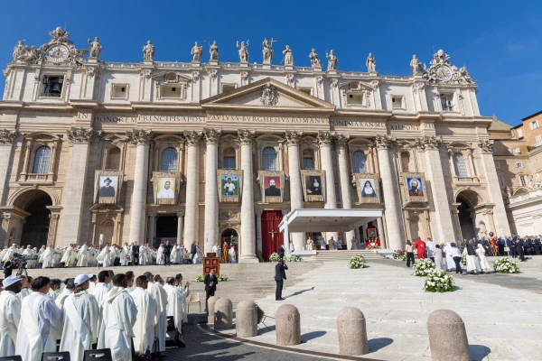 Pope Leo XIV declares 7 new saints at the canonization Mass in St. Peter's Square on Oct. 19, 2025. Daniel Ibáñez/EWTN