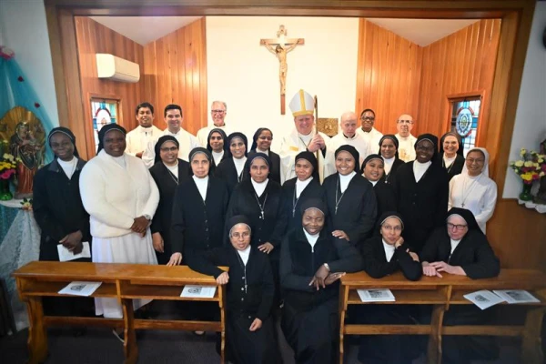 Daughters of Charity of the Most Precious Blood gather at the installation of Sister Reji Varghese, who just began her three-year term as head of the order for the United States. Bishop Kevin Sweeney of Paterson, New Jersey, presided over the installation Mass on Oct. 13, 2025. Credit: Joe Gigli/Diocese of Paterson