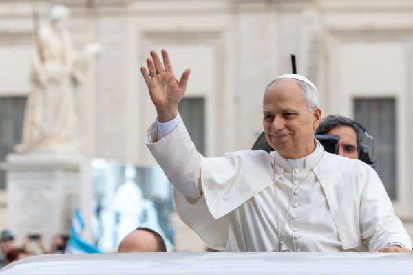 Pope Leo XIV greets pilgrims during his general audience in St. Peter's Square at the Vatican, Wednesday, Oct. 22, 2025. Credit: Daniel Ibáñez/CNA