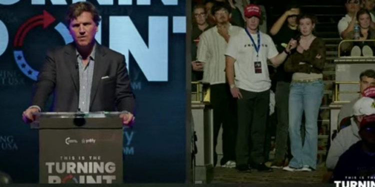 Tucker Carlson schools TPUSA event questioner who suggests Trump poop meme threatens free speech