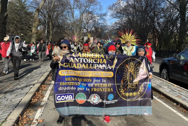 Scene from the 2024 Guadalupan Torch Run, arriving in New York City. Credit: Courtesy of Guadalupan Torch Run