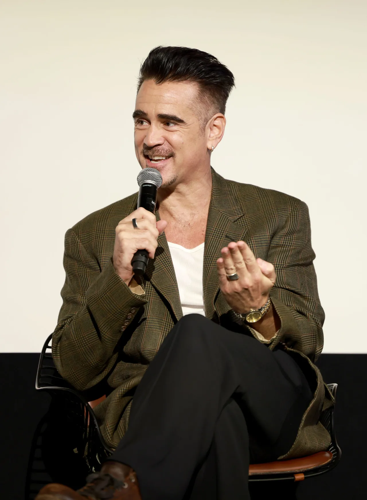 NEW YORK, NEW YORK - OCTOBER 29: Colin Farrell speaks onstage during Netflix's Ballad of a Small Player Tastemaker Screening on October 29, 2025 in New York City. (Photo by Jason Mendez/Getty Images for Netflix)