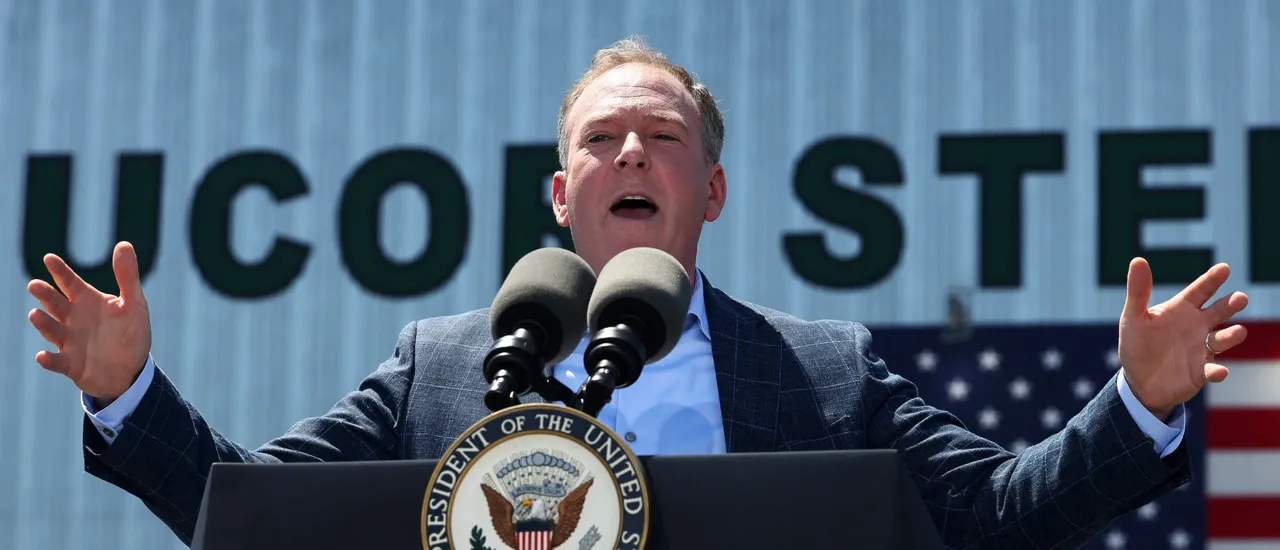 EPA Administrator Lee Zeldin speaks as he tours Nucor Steel Berkeley with U.S. Vice President JD Vance on May 1, 2025 in Huger, South Carolina.(Photo by Kevin Lamarque-Pool via Getty Images)