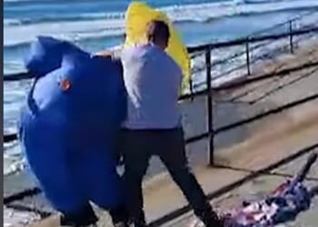 Inflatable Trump violently assaulted on camera at blue-state rally, suspect tells judge he’s the victim