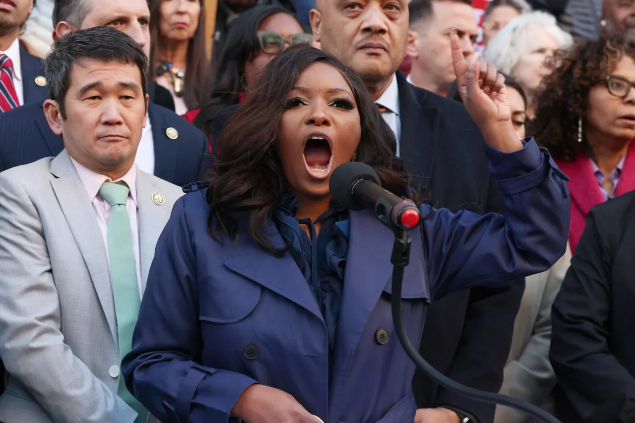 WASHINGTON, DC - FEBRUARY 04: U.S. Rep. Jasmine Crockett (D-TX) speaks during the We Choose To Fight: Nobody Elected Elon rally at the U.S. Department Of The Treasury on February 04, 2025 in Washington, DC. (Photo by Jemal Countess/Getty Images for MoveOn)