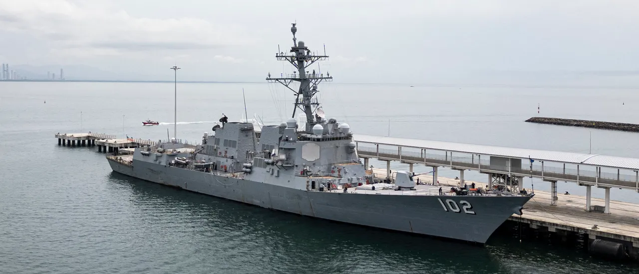 The US Navy warship USS Sampson docks at the Amador International Cruise Terminal in Panama City on September 02, 2025.