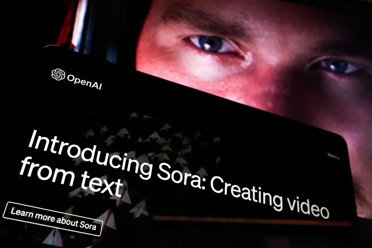 In this photo illustration, a video created by Open AI's newly released text-to-video "Sora" tool plays on a monitor in Washington, DC on February 16, 2024. (Photo by DREW ANGERER/AFP via Getty Images)
