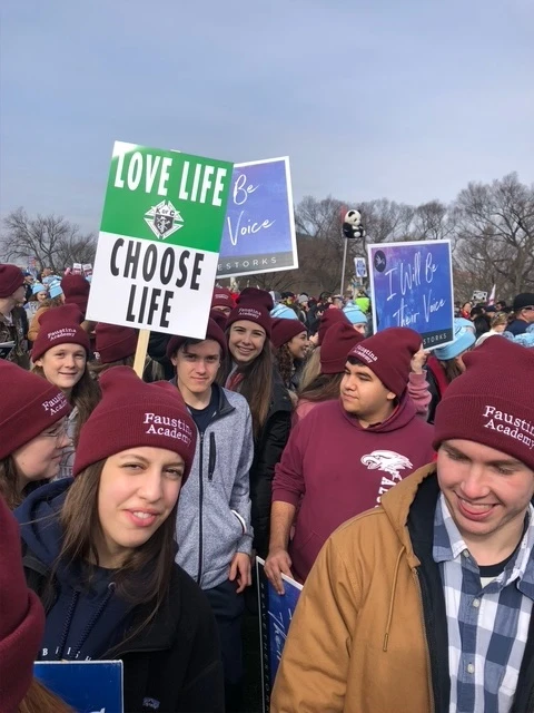 Faustina Academy students attended the March for Life in Washington, D.C., in 2022 and plan to go again this coming January. Credit: Photo courtesy of Faustina Academy