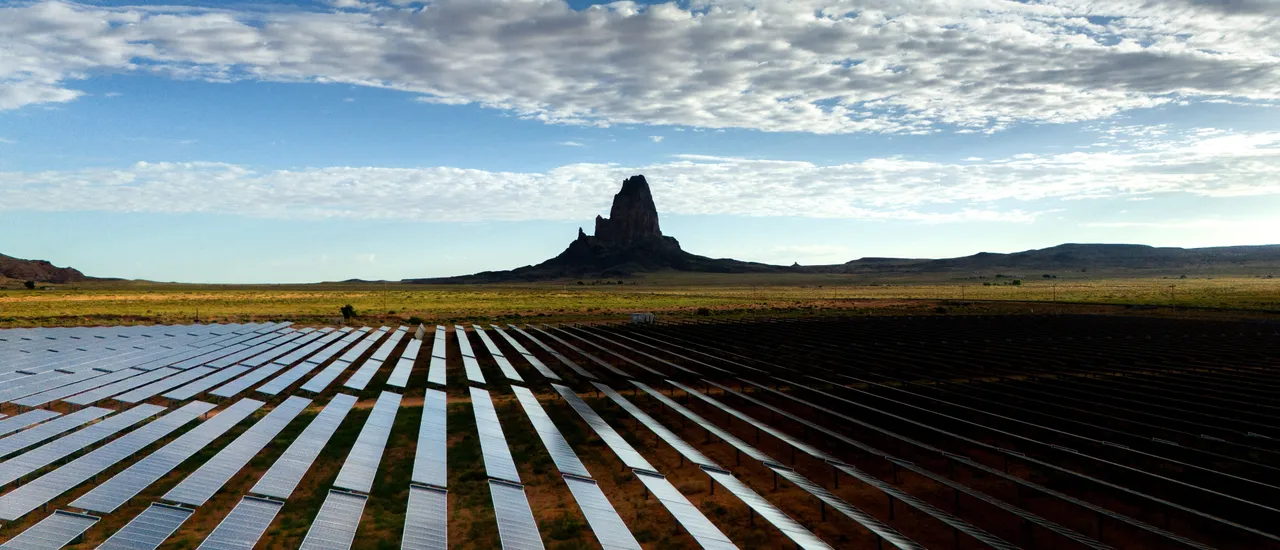 In an aerial view, the Kayenta Solar Plant is seen on June 23, 2024 in Kayenta, Arizona. (Photo by Brandon Bell via Getty Images)