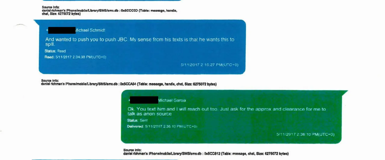 Texts between Daniel Richman and reporter.: Screenshot/DOJ/Courtlistener