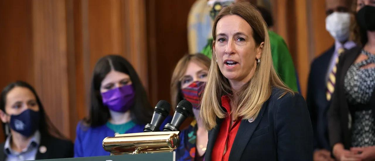 Rep. Mikie Sherrill (D-NJ) speaks during an event with House Democrats and other climate activists to highlight the aspects of the Build Back Better Act that focus on combating climate change in the Rayburn Room at the U.S. Capitol on September 28, 2021 in Washington, DC. (Photo by Chip Somodevilla via Getty Images)