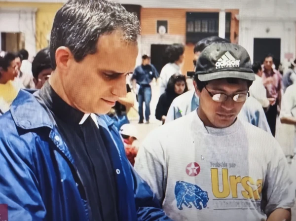 Father Robert Prevost and Armando Lovera in Trujillo, Peru, where the future Pope Leo XIV was a parish priest in the 1990s. Credit: Photo courtesy of Armando Lovera