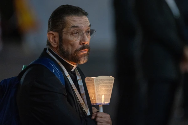 Bishop Daniel Flores of Browsville, Texas, a delegate at the Synod on Synodality, participates in an ecumenical prayer service in Protomartyrs Square at the Vatican on Oct. 11, 2024. Credit: Daniel Ibañez/CNA